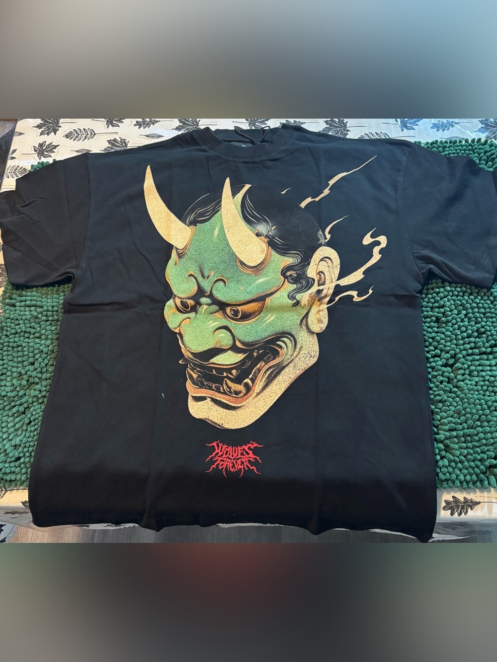 Darc Sport Black Tee with Green and Gold Oni Mask Graphic